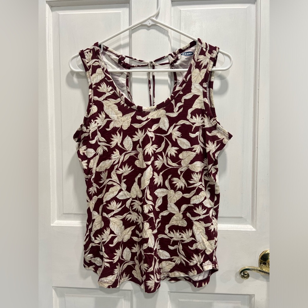OLD NAVY Scoop Neck Double Tie Back Floral Tank 100% Cotton SIZE SMALL Pre Loved